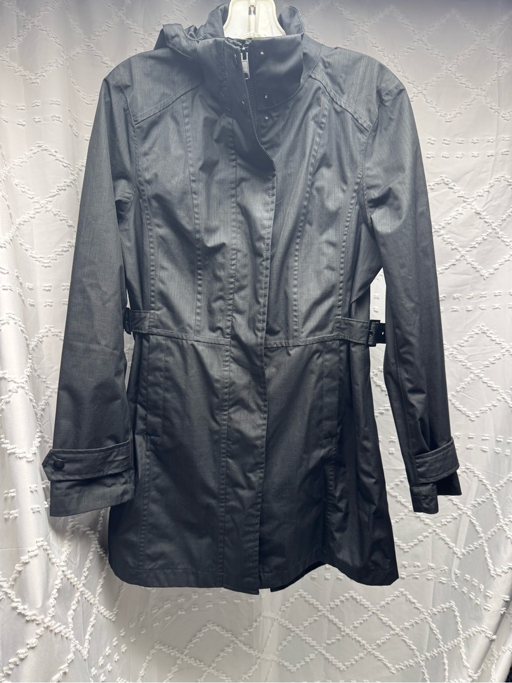 Kirkland Signature Women's Black Hooded Trench Rain Coat Jacket Size S